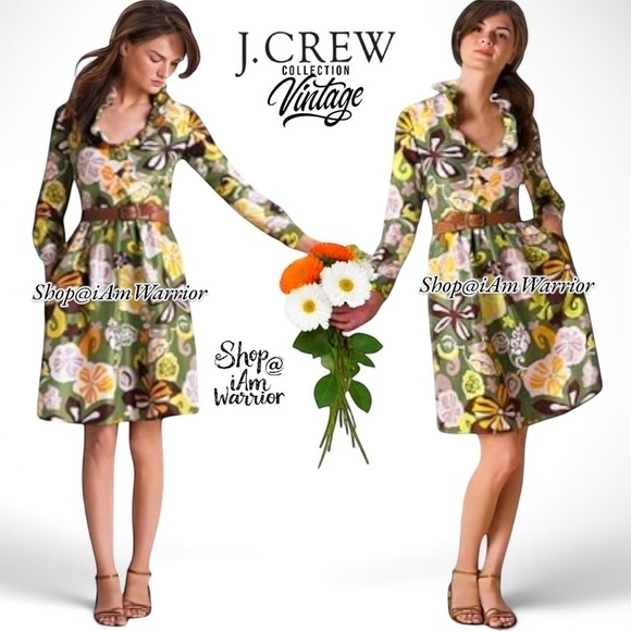 J. Crew Collection rare silk twill Bahia floral ruffle dress *shop@iamwarrior - Picture 1 of 17